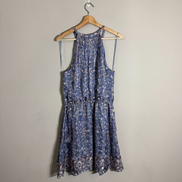 Joie Makana D Silk Floral Mini Dress Women's Medium Hyacinth Blue Metallic Party - Picture 5 of 14